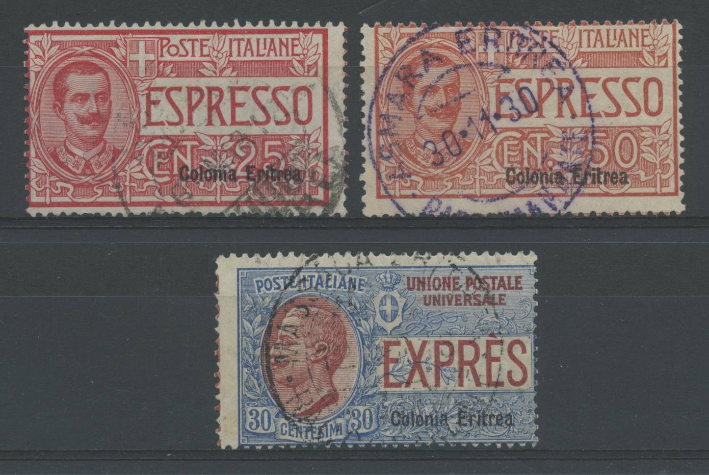 Scansione lotto: COLONIE ERITREA 1907/21 ESPRESSI SOVR. 3V. US.