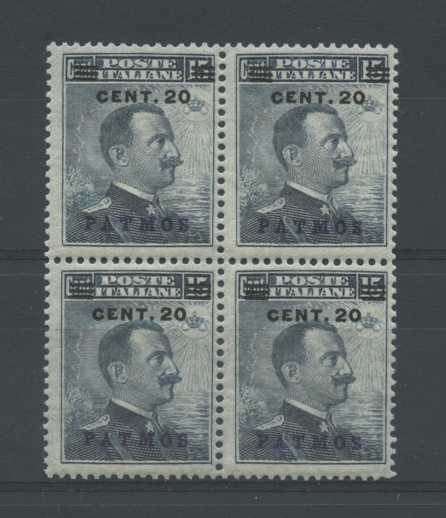 Scansione lotto: COLONIE EGEO 1916 20C. SU 15C. PATMO QUARTINA **