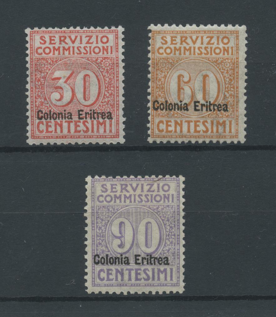 Scansione lotto: COLONIE ERITREA 1916 COMMISSIONI 3V. 2 * CENTRATO