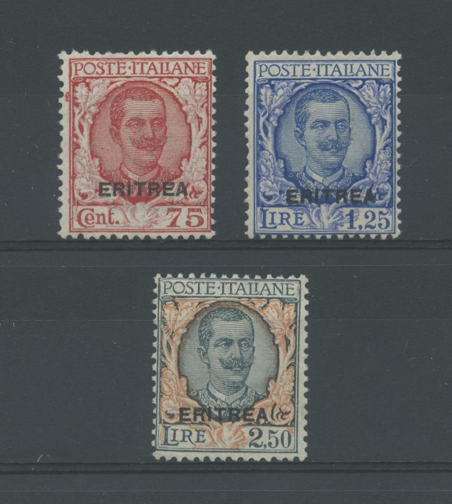 Scansione lotto: COLONIE ERITREA 1926 SOVR. 3V. ** CENTRATO