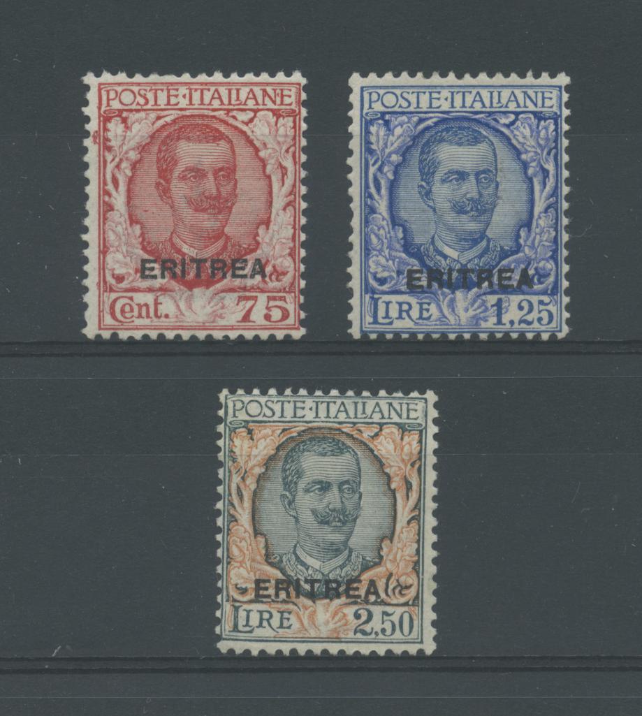 Scansione lotto: COLONIE ERITREA 1926 SOVR. 3V. ** CENTRATO