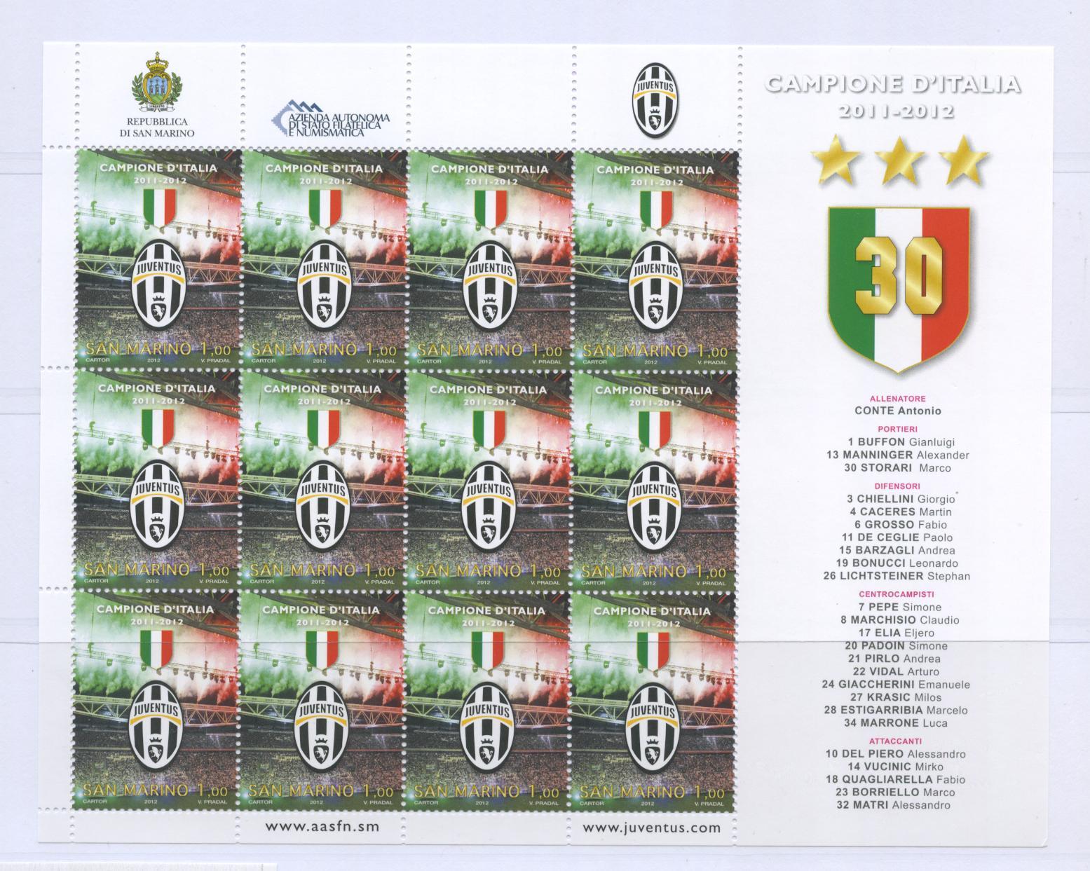 Scansione lotto: SAN MARINO 2012 JUVENTUS FOGLIO **