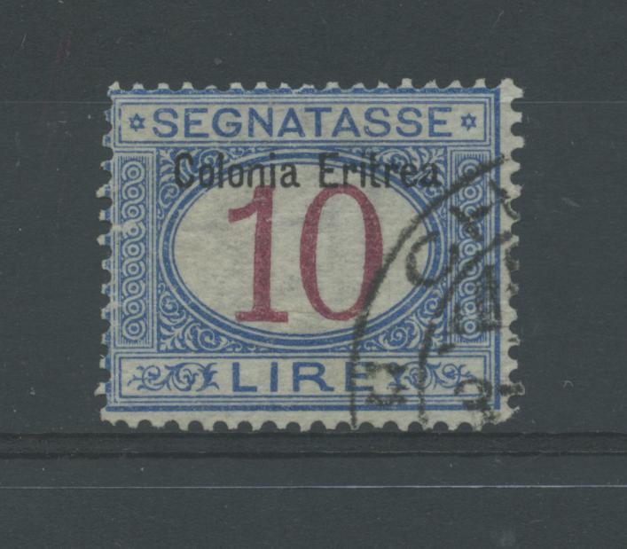 Scansione lotto: COLONIE ERITREA 1903 TASSE L.10 3 US. CENTRATO