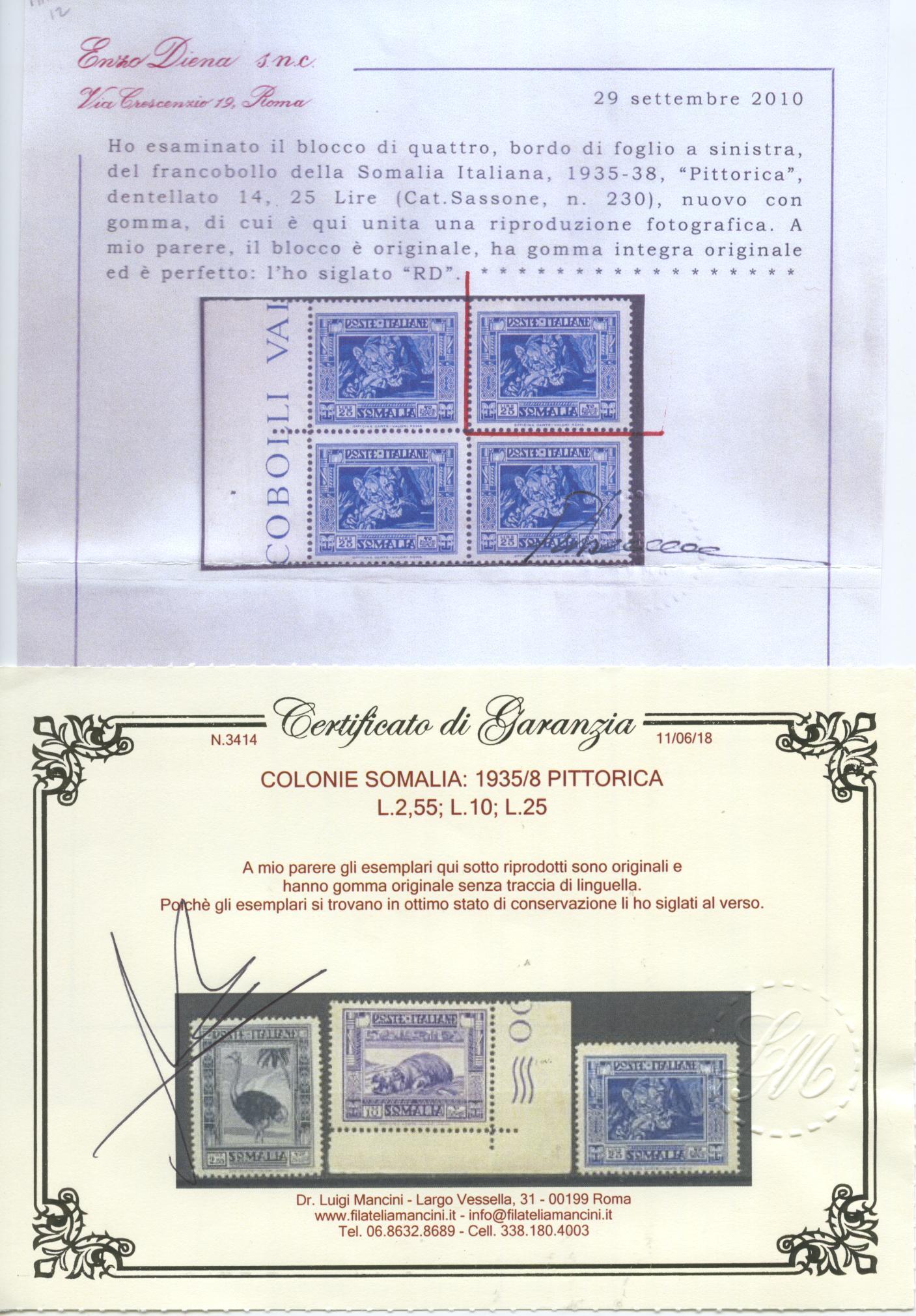 Scansione lotto: COLONIE SOMALIA 1935/8 PITTORICA 17V. ** CENTRATO CERT.