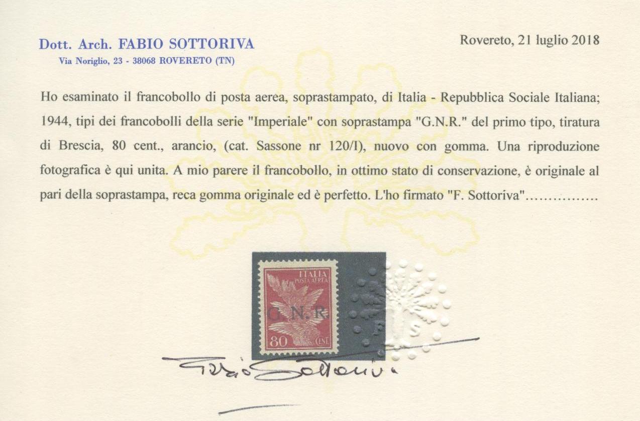 Scansione lotto: RSI E LUOGOTENENZA 1944 P.A. C.80 BRESCIA *  CERT.