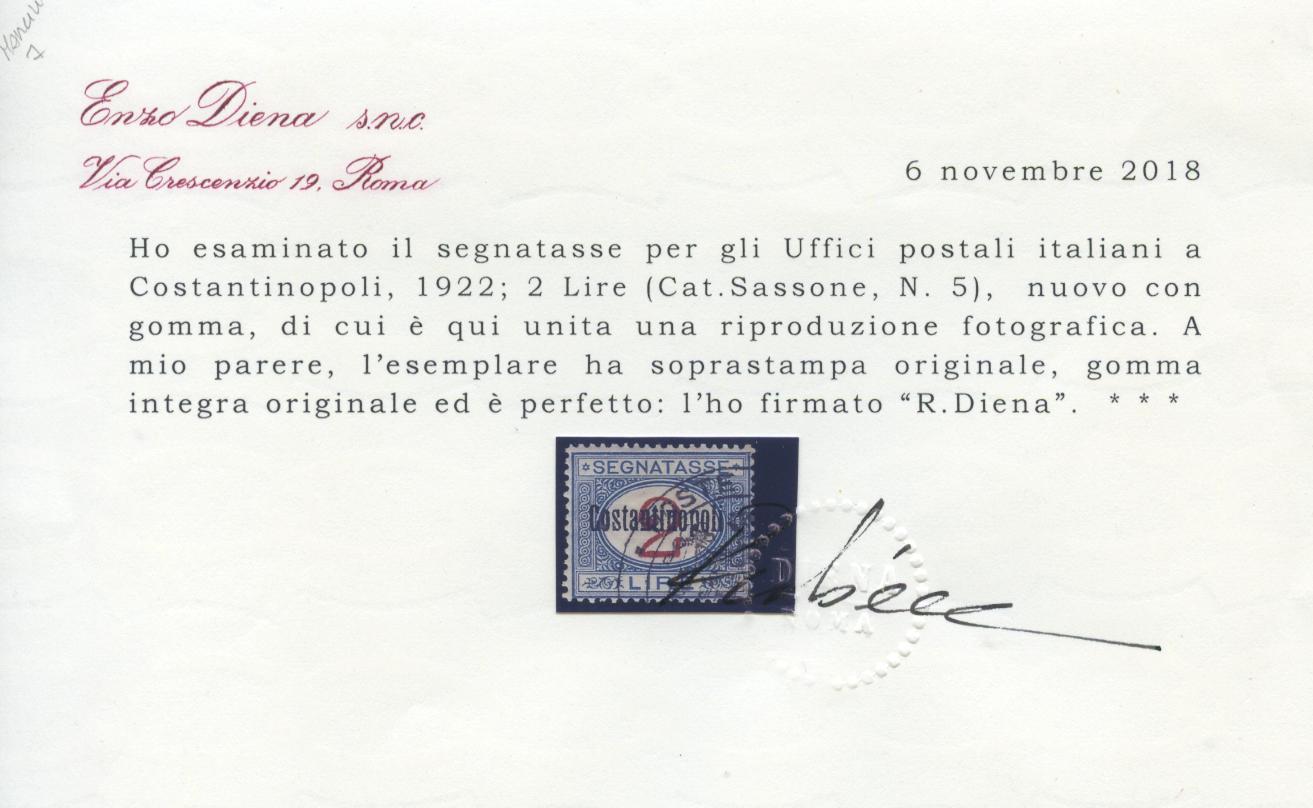 Scansione lotto: OCCUPAZIONI COSTANTINOPOLI 1922 TASSE N.1/6 2 **  CERT.