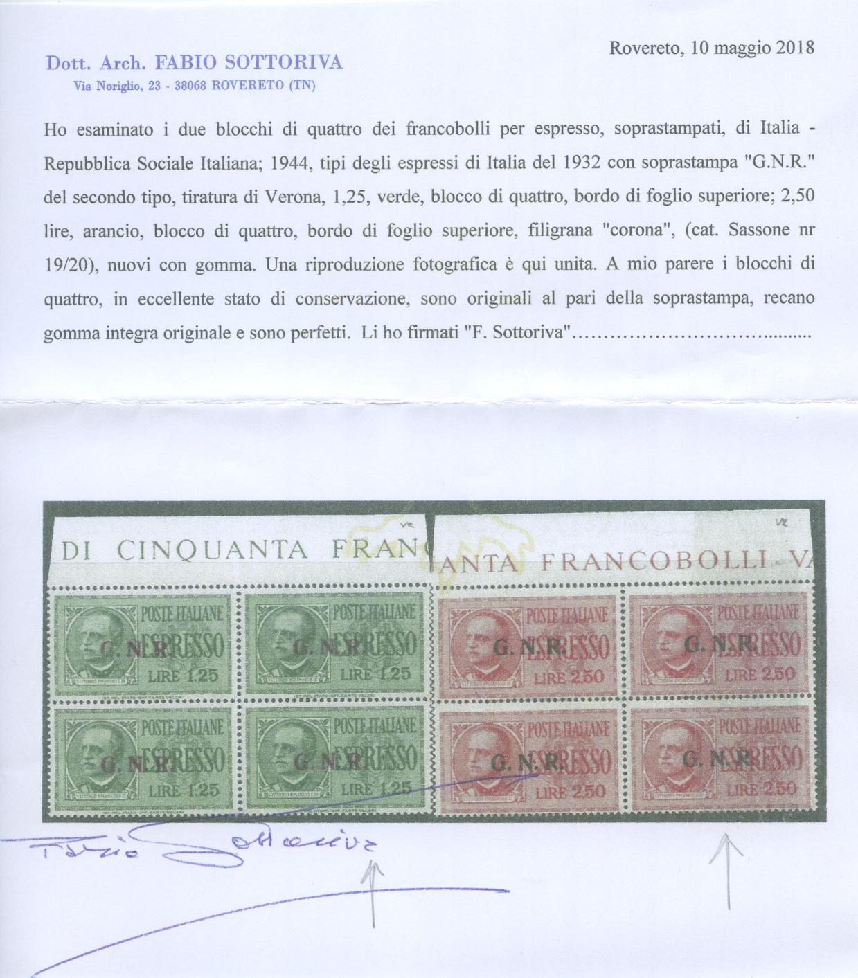 Scansione lotto: RSI E LUOGOTENENZA 1944 ESPRESSI 2V. ** CENTRATO CERT.