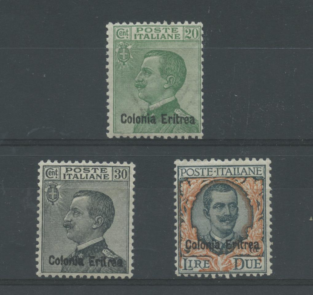 Scansione lotto: COLONIE ERITREA 1925 SOVR. 3V. * CENTRATO