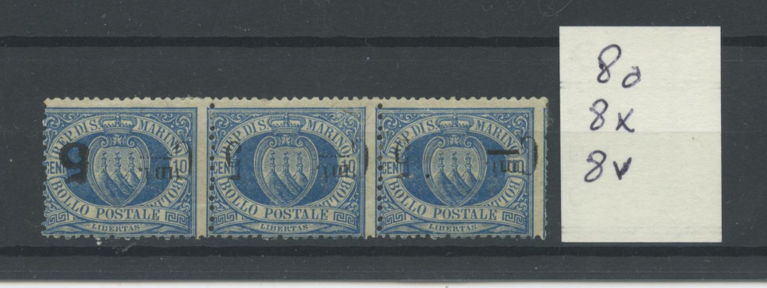 Scansione lotto: SAN MARINO 1892 N.8a+8v+8x STRISCIA **