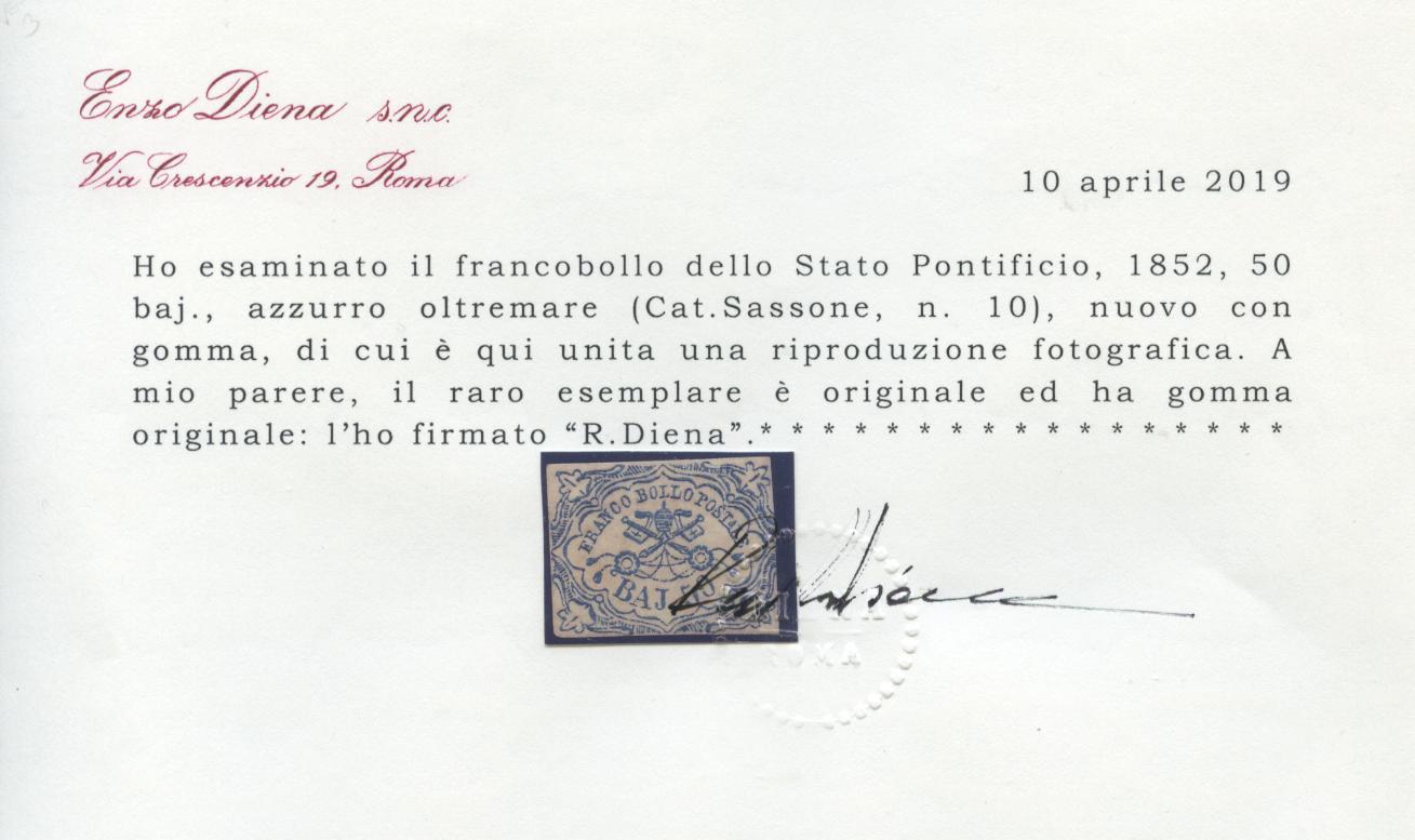 Scansione lotto: STATO PONTIFICIO 1852 50 BAJ *  CERT.