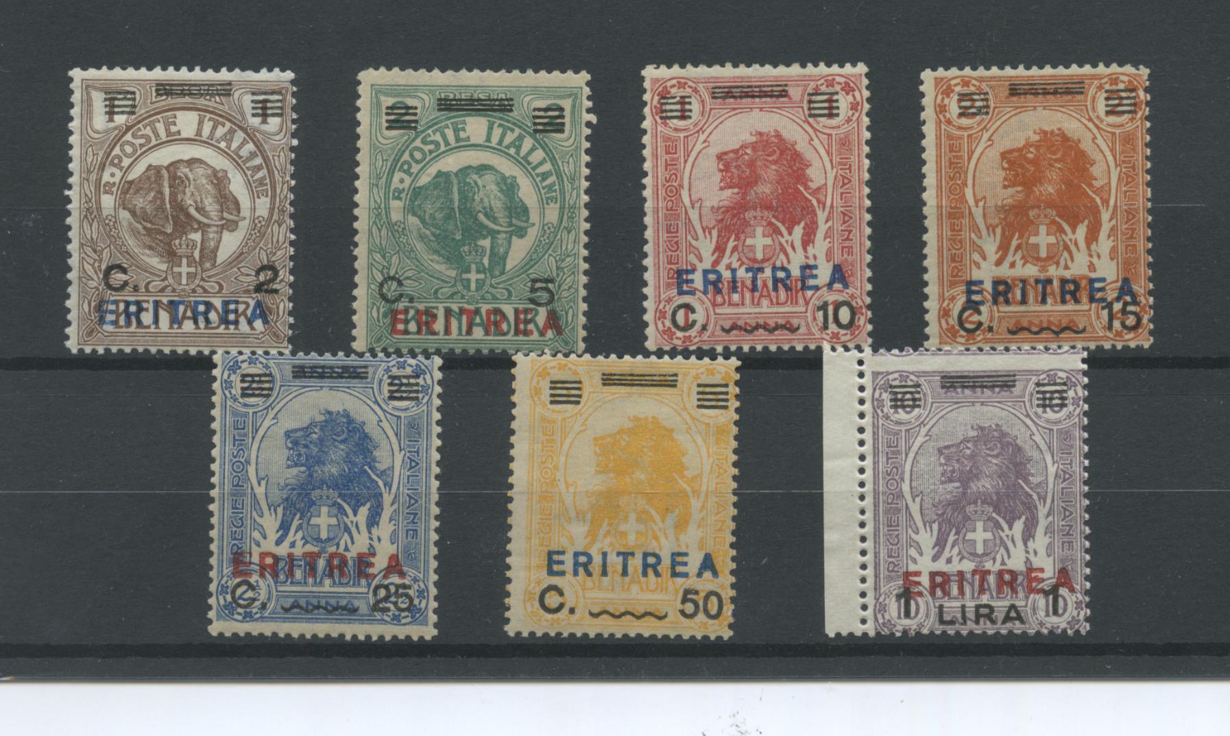 Scansione lotto: COLONIE ERITREA 1924 LEONI 7V. 2 ** CENTRATO