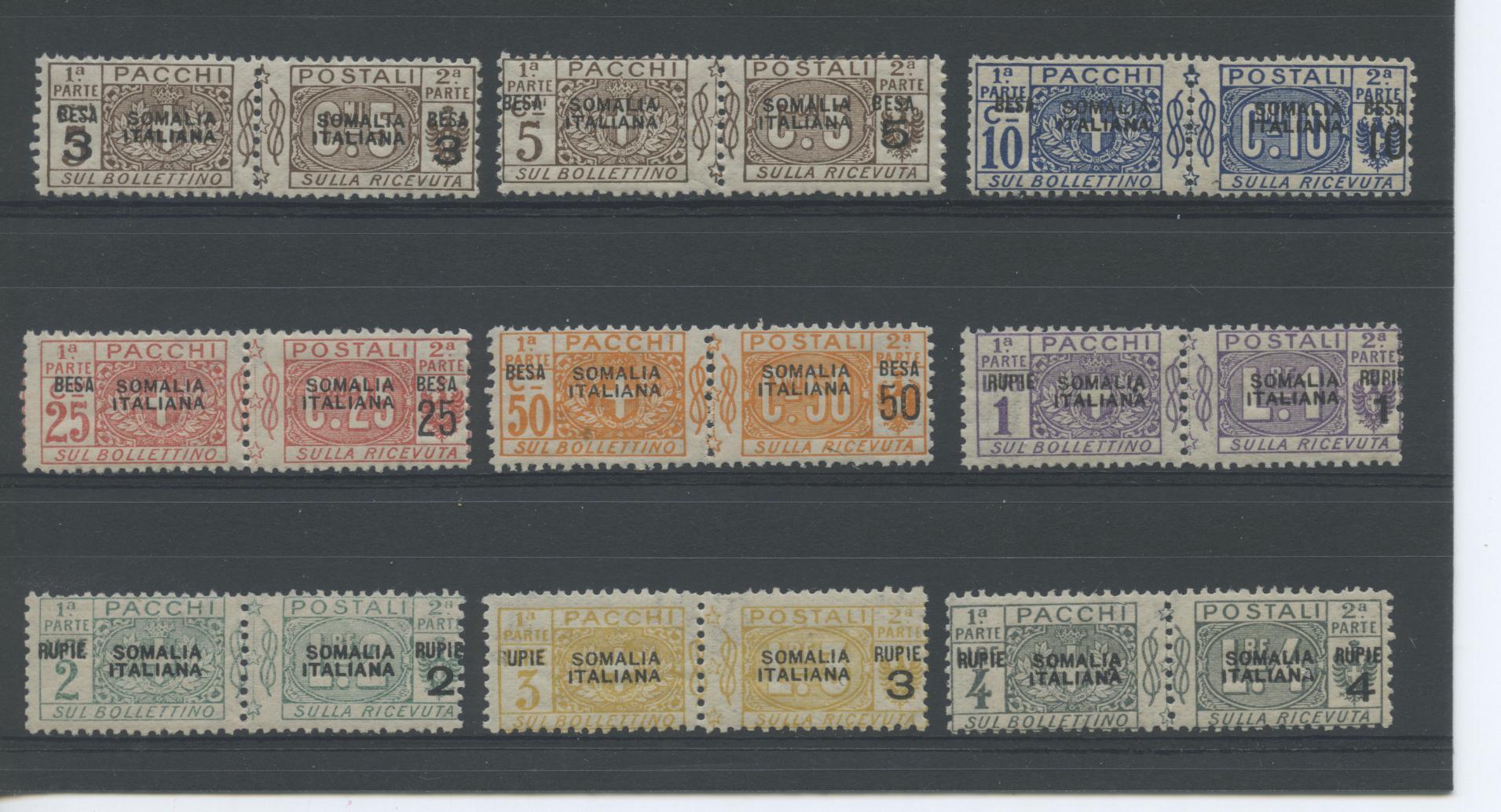 Scansione lotto: COLONIE SOMALIA 1923 PACCHI 9V. ** CENTRATO