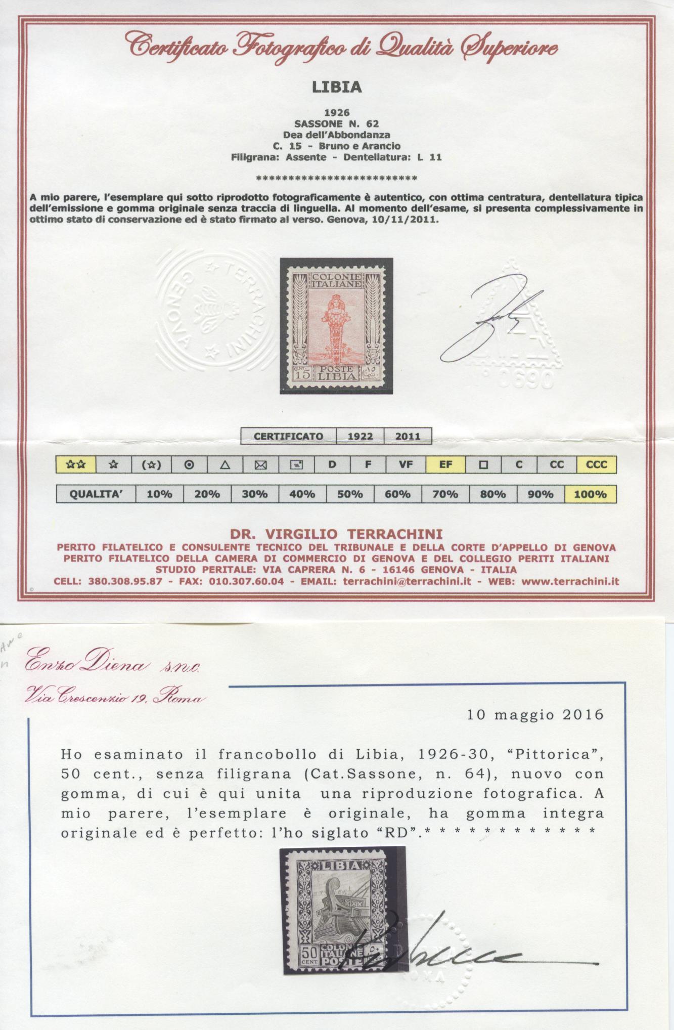 Scansione lotto: COLONIE LIBIA 1926/30 PITTORICA 8V. 2 **  CERT.