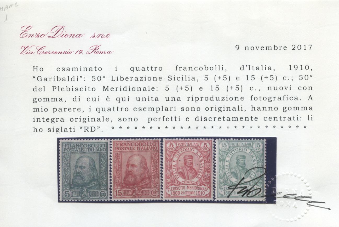 Scansione lotto: REGNO 1910 GARIBALDI 4V. ** LUSSO CERT.