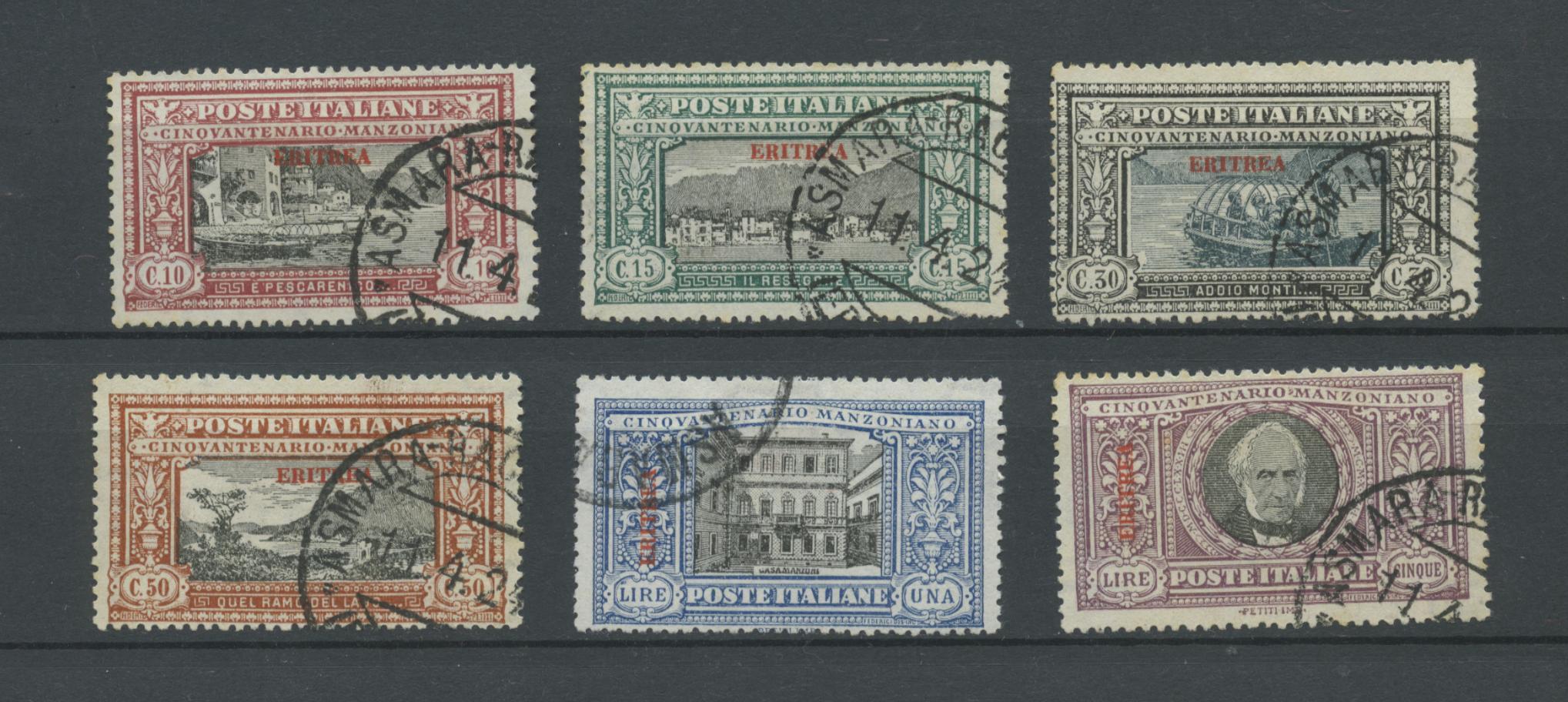 Scansione lotto: COLONIE ERITREA 1924 MANZONI 6V. US.  CERT.