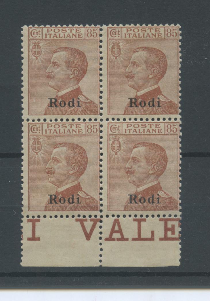 Scansione lotto: COLONIE EGEO 1922 RODI 85C. QUARTINA **