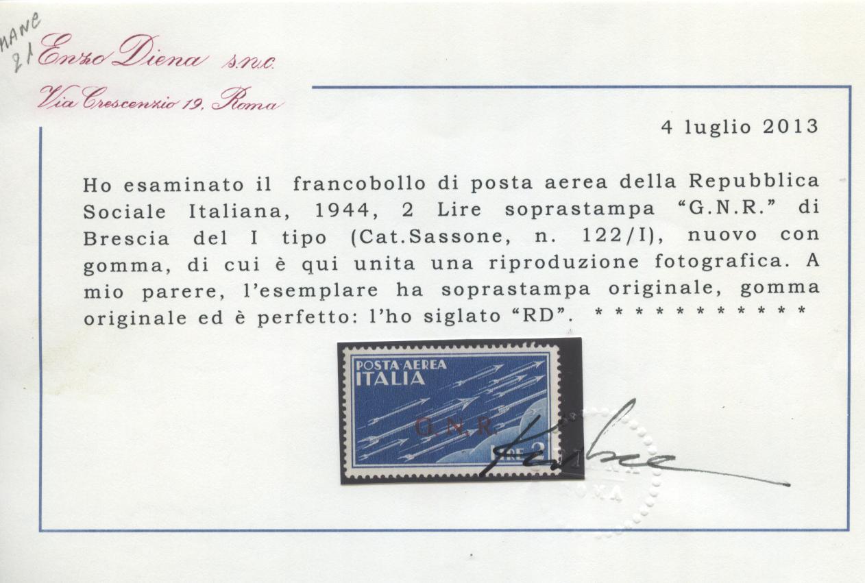 Scansione lotto: RSI E LUOGOTENENZA 1944 P.A. L.2 BRESCIA I *  CERT.