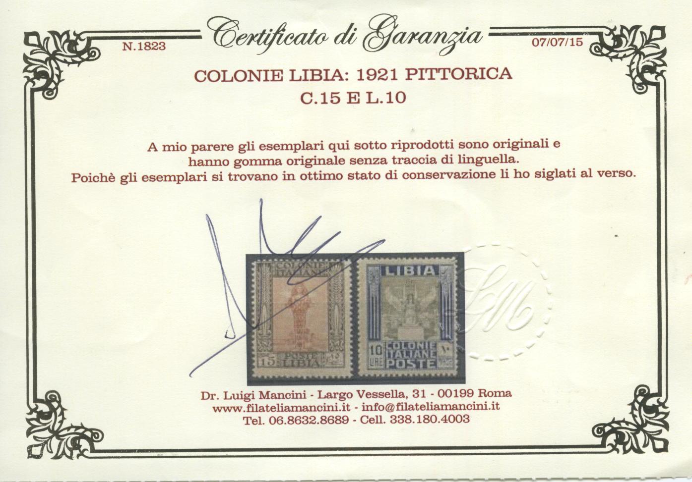 Scansione lotto: COLONIE LIBIA 1921 PITTORICA 12V. 4 **  CERT.