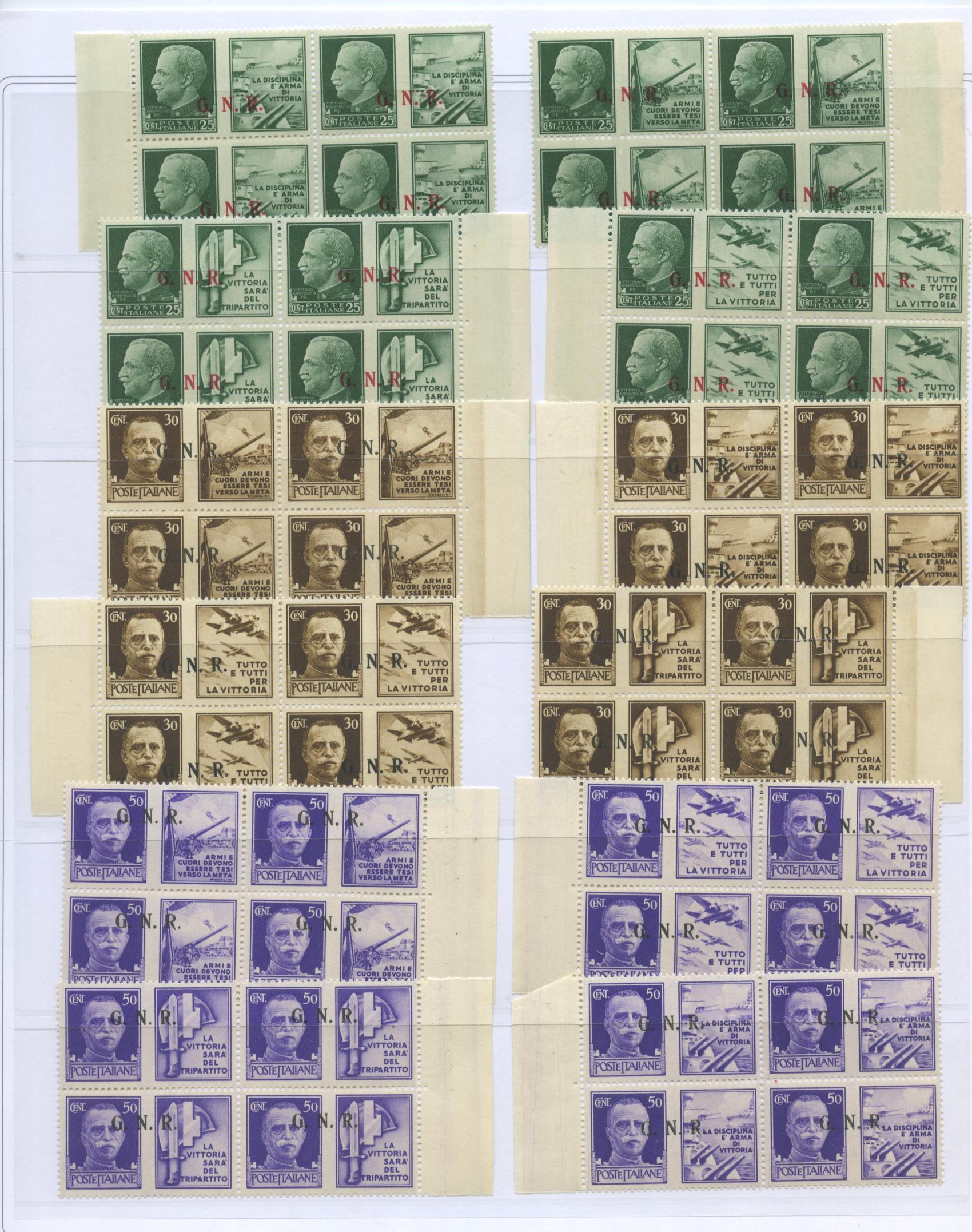 Scansione lotto: RSI E LUOGOTENENZA 1944 PROPAGANDA GNR 12V. X4 ** LUSSO