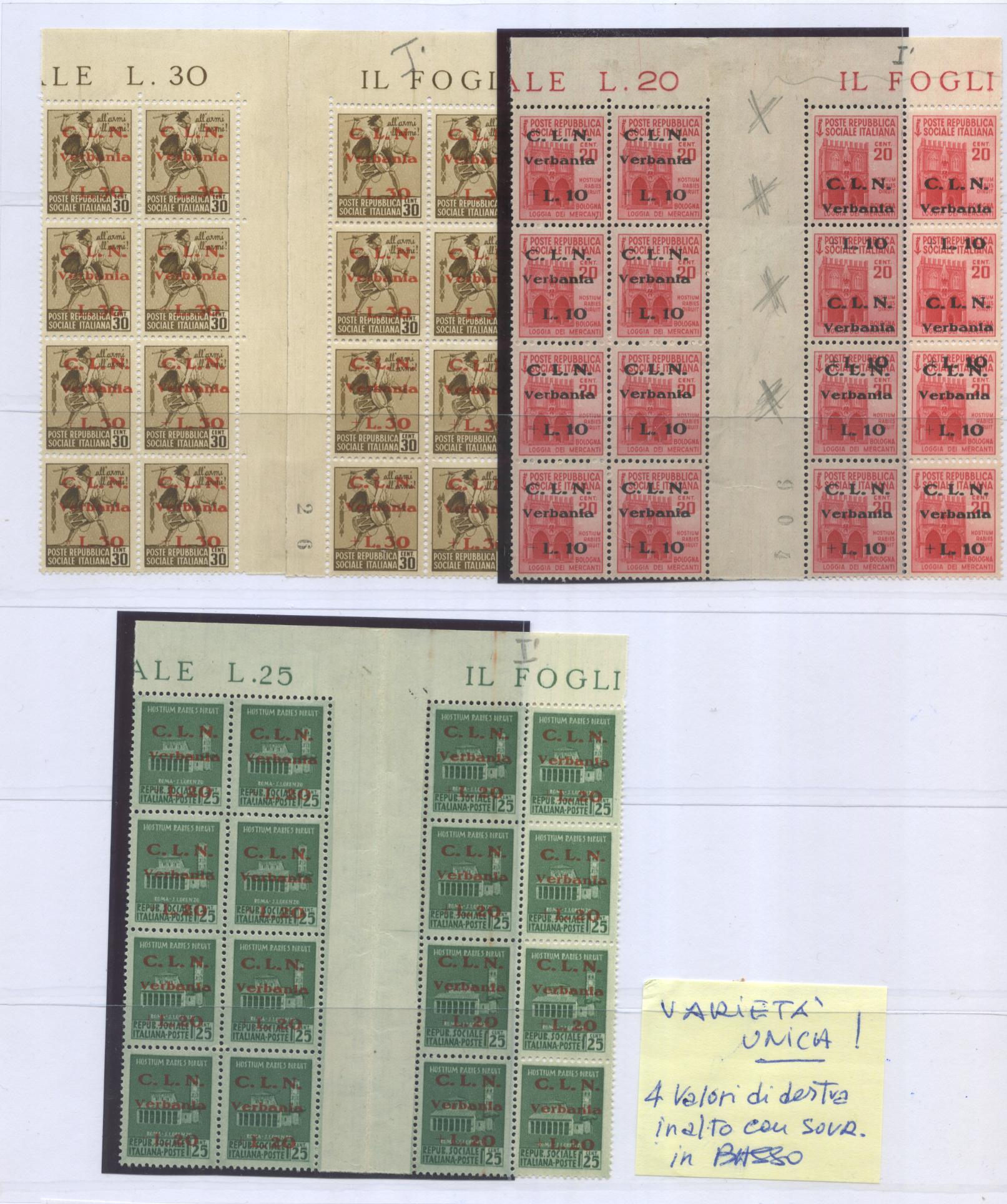 Scansione lotto: ITALIA EMISSIONI LOC 1945 VERBANIA X16 **  CERT.