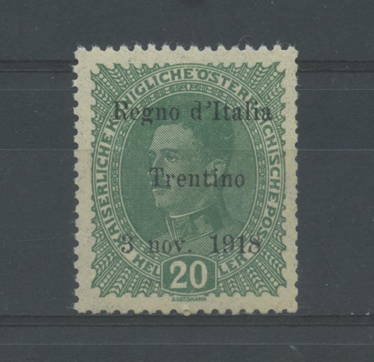 Scansione lotto: OCCUPAZIONI TRENTINO 1918 20H VERDE CHIARO **  CERT.