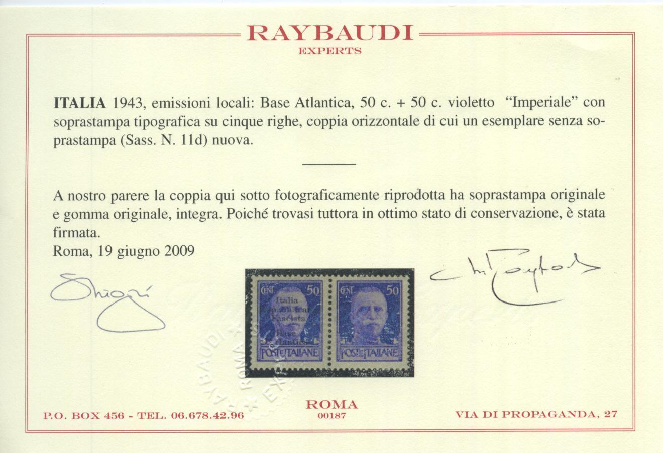 Scansione lotto: ITALIA EMISSIONI LOC 1943 BASE N.11d **  CERT.
