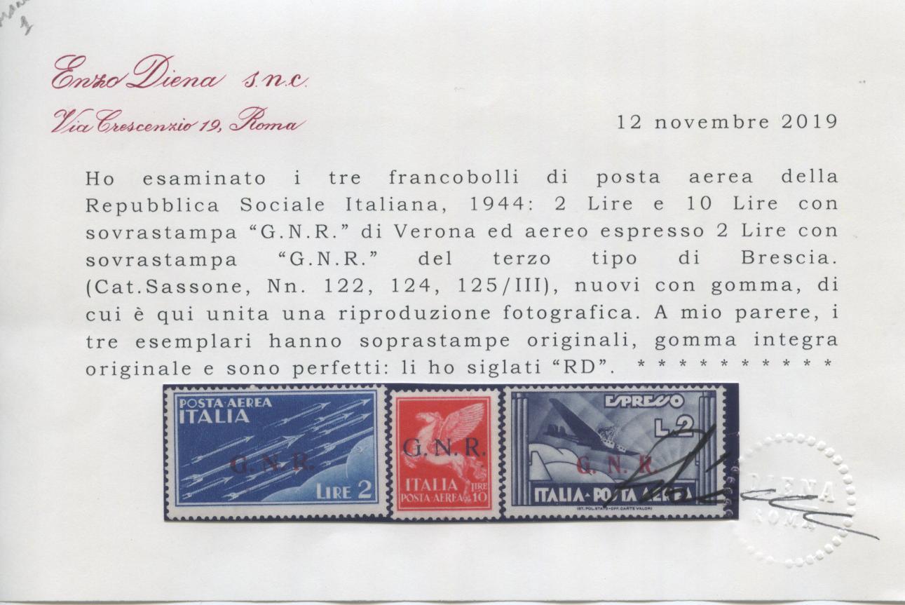 Scansione lotto: RSI E LUOGOTENENZA 1944 N.122/3+123 III BS **  CERT.