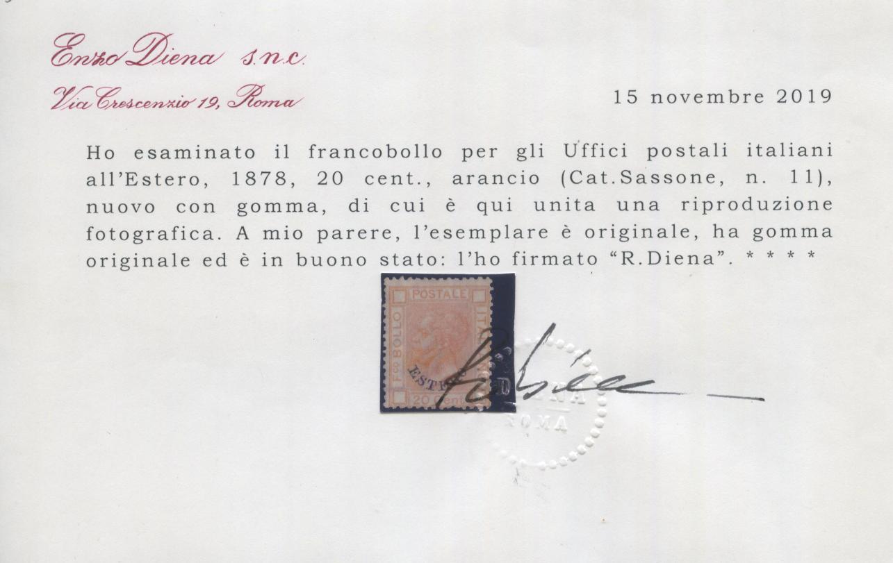 Scansione lotto: OCCUPAZIONI LEVANTE 1878 20C. ARANCIO 2 *  CERT.