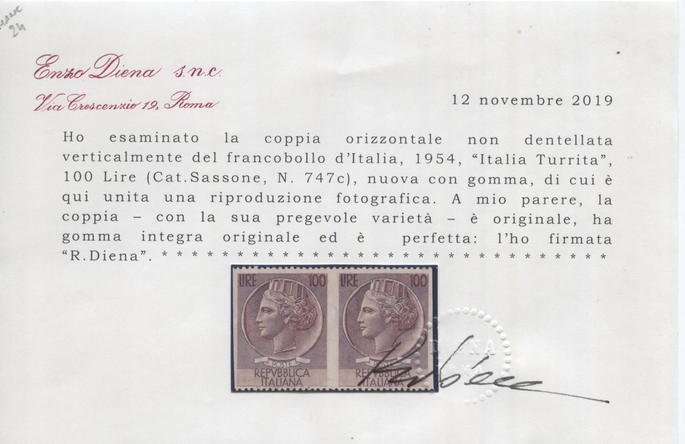 Scansione lotto: REPUBBLICA 1954 N.747c COPPIA **  CERT.