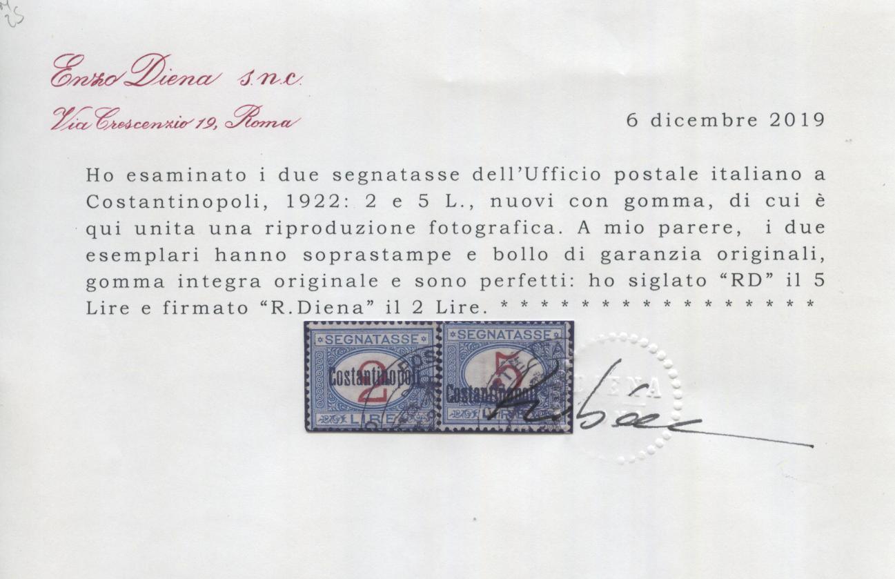 Scansione lotto: OCCUPAZIONI COSTANTINOPOLI 1922 TASSE N.1/6 3 **  CERT.