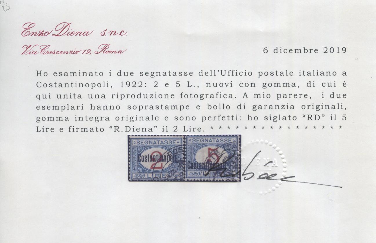 Scansione lotto: OCCUPAZIONI COSTANTINOPOLI 1922 TASSE N.1/6 3 **  CERT.