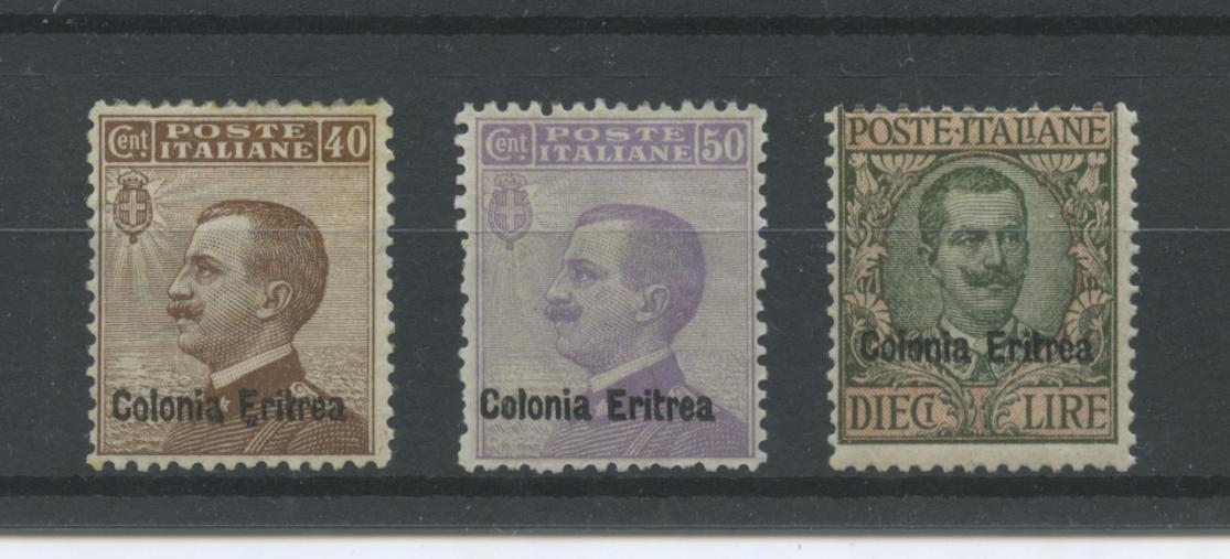 Scansione lotto: COLONIE ERITREA 1916 SOVR. 3V. 3 **  CERT.