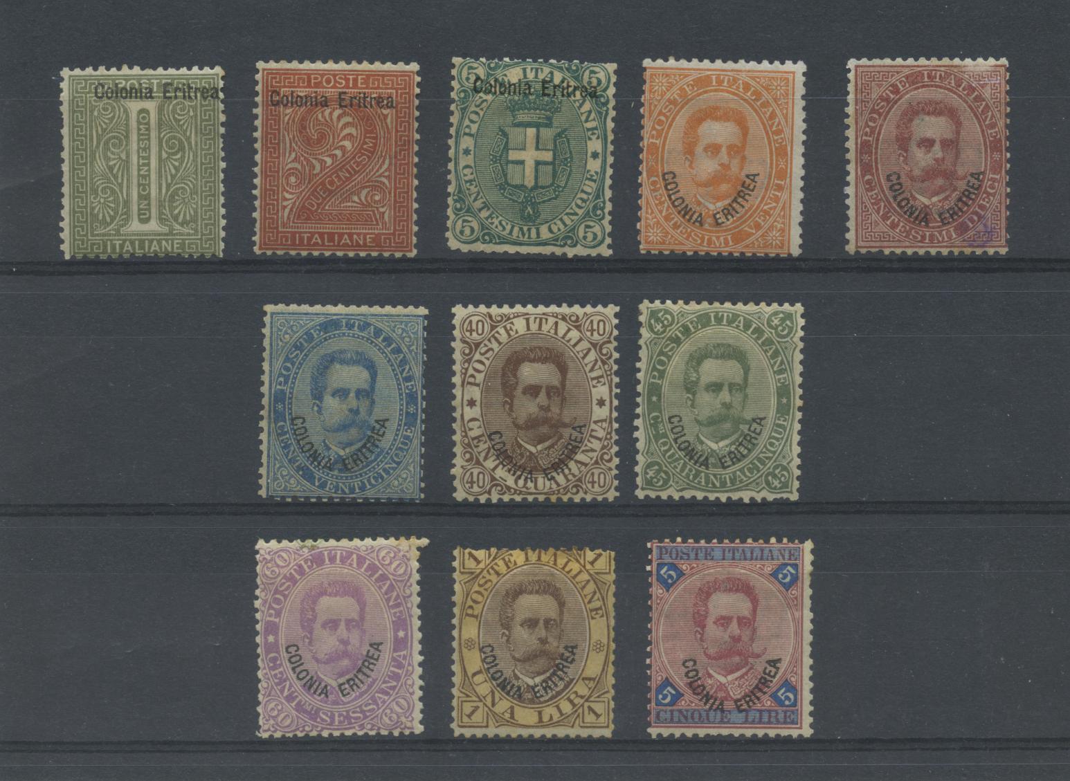 Scansione lotto: COLONIE ERITREA 1893 SOVR. 11V. 2 * CENTRATO CERT.