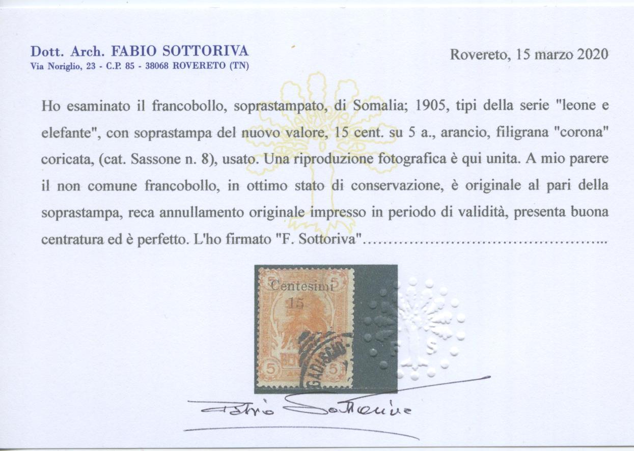 Scansione lotto: COLONIE SOMALIA 1905 ZANZIBAR N.8 US.  CERT.