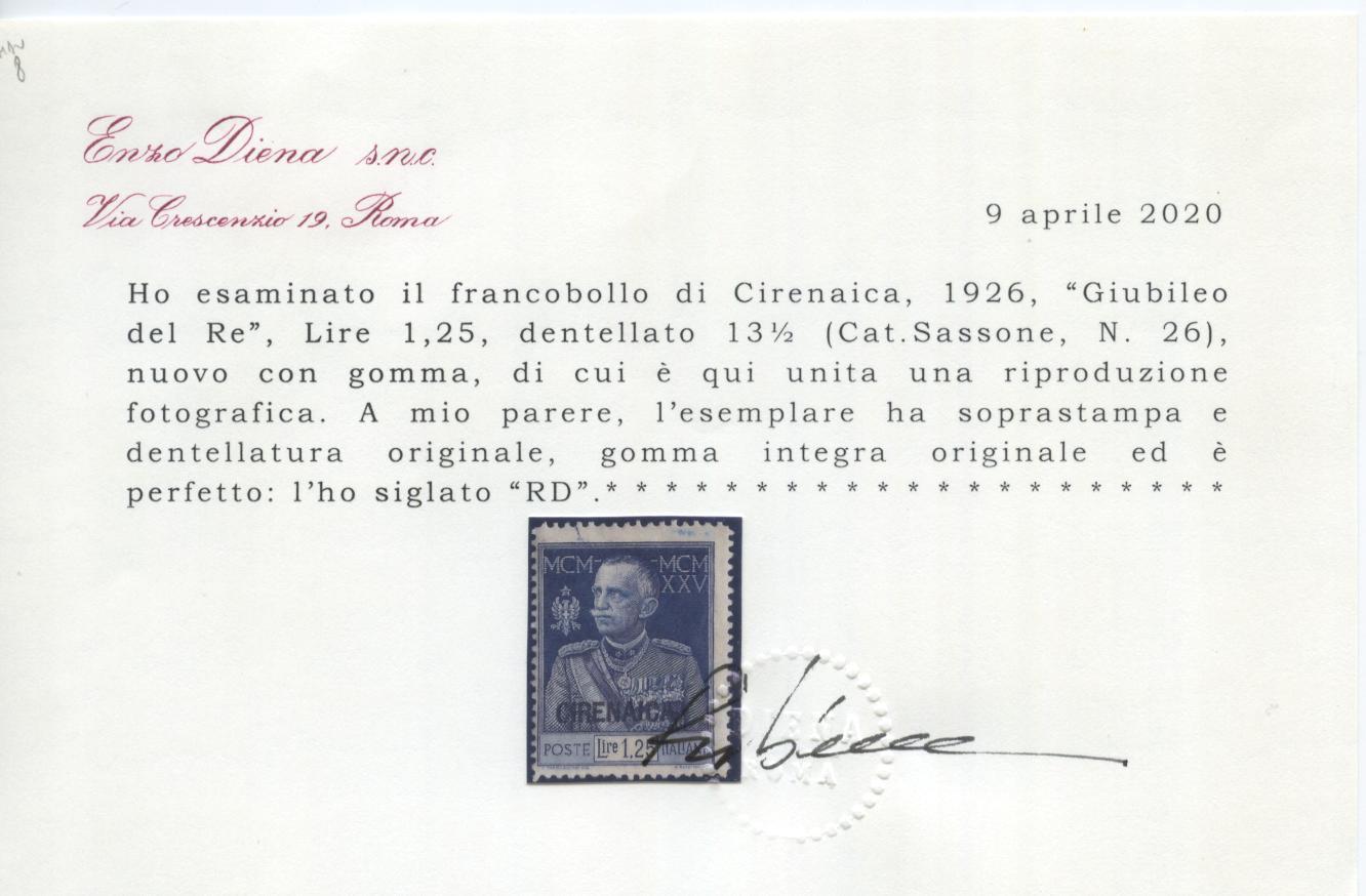 Scansione lotto: COLONIE CIRENAICA 1925 GIUBILEO RARO **  CERT.