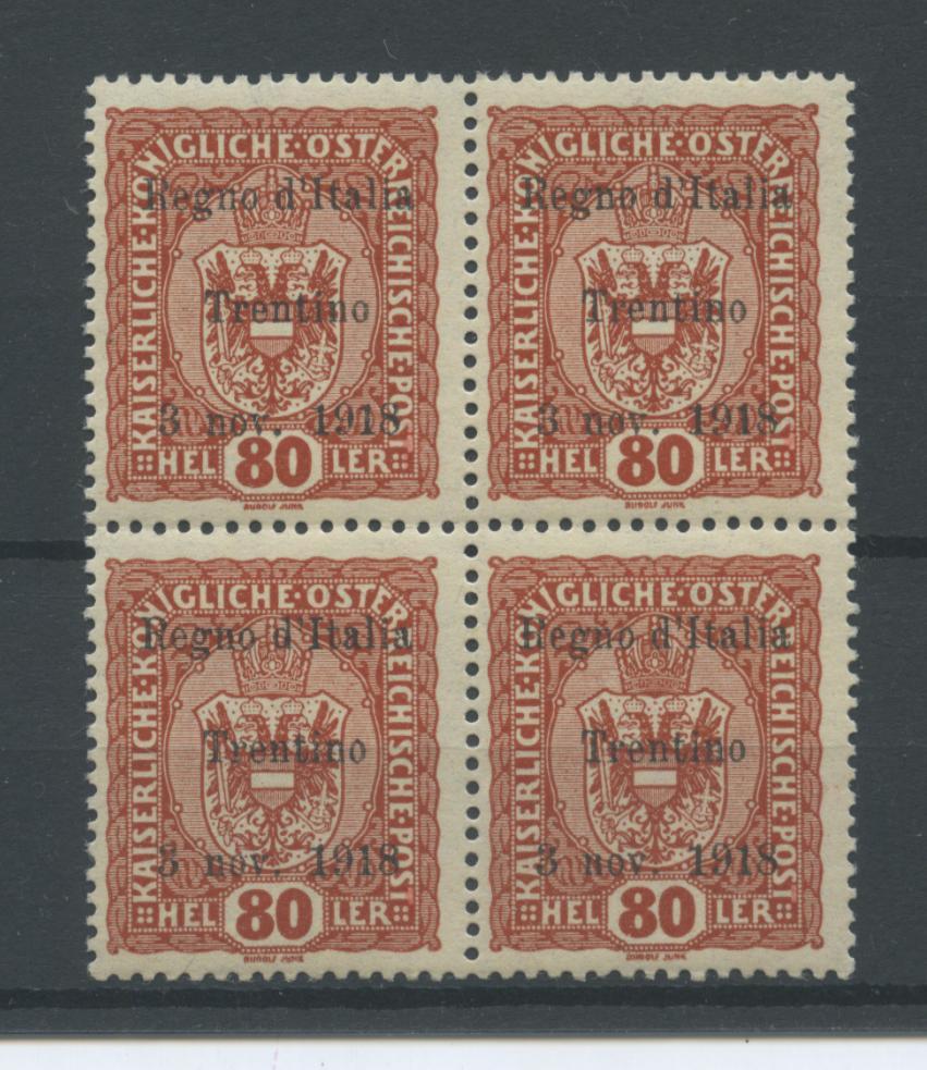 Scansione lotto: OCCUPAZIONI TRENTINO 1918 80H QUARTINA **