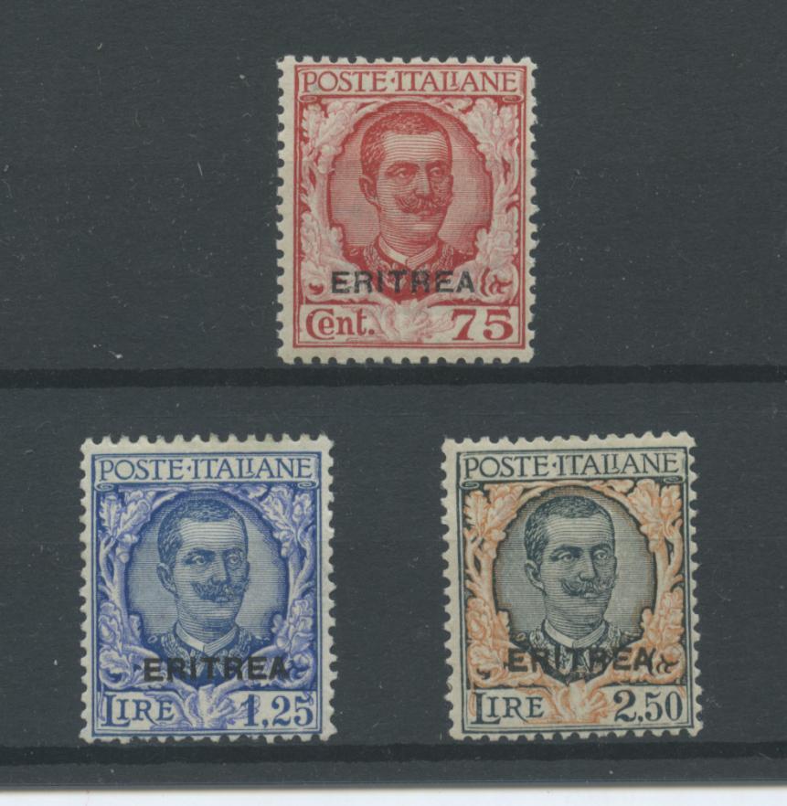 Scansione lotto: COLONIE ERITREA 1926 SOVR. 3V. 3 ** CENTRATO