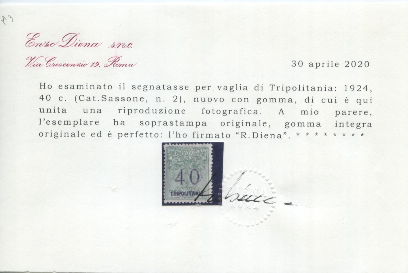 Scansione lotto: COLONIE TRIPOLITANIA 1924 VAGLIA N.1/6 **  CERT.