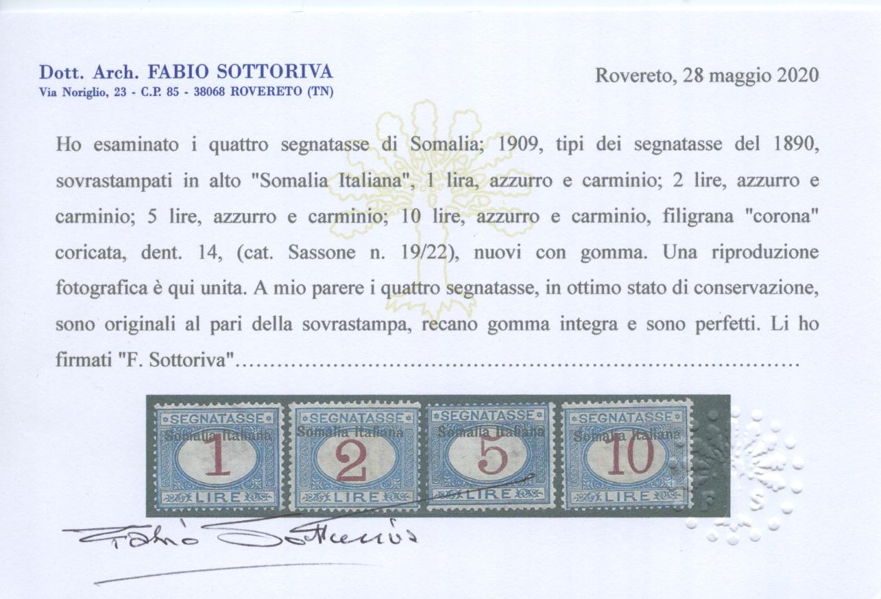 Scansione lotto: COLONIE SOMALIA 1909 TASSE 11V. 3 **  CERT.