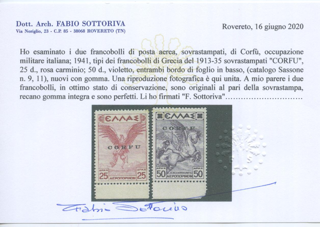 Scansione lotto: OCCUPAZIONI CORFU 1941 P.A. N.9 e N.11 2 ** LUSSO CERT.