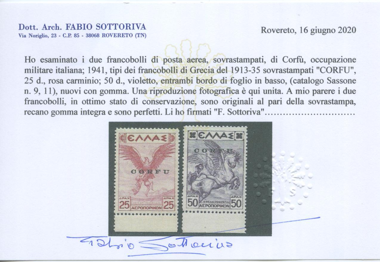 Scansione lotto: OCCUPAZIONI CORFU 1941 P.A. N.9 e N.11 ** LUSSO CERT.