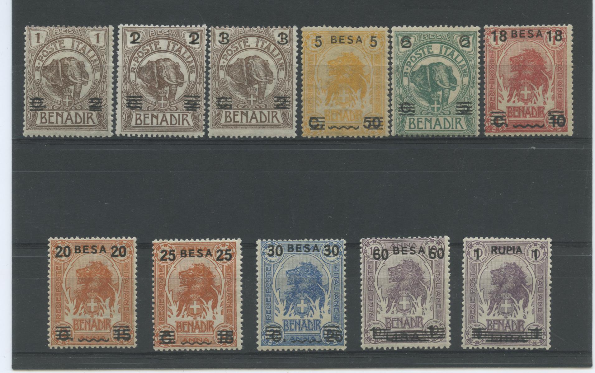 Scansione lotto: COLONIE SOMALIA 1923 LEONI 11V. ** CENTRATO