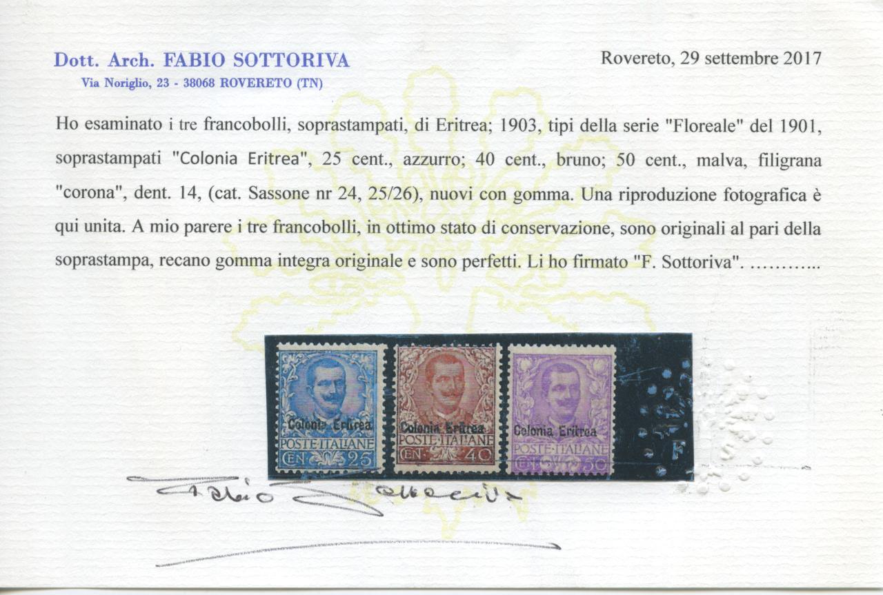 Scansione lotto: COLONIE ERITREA 1903 FLOREALE 11V. 5 **  CERT.