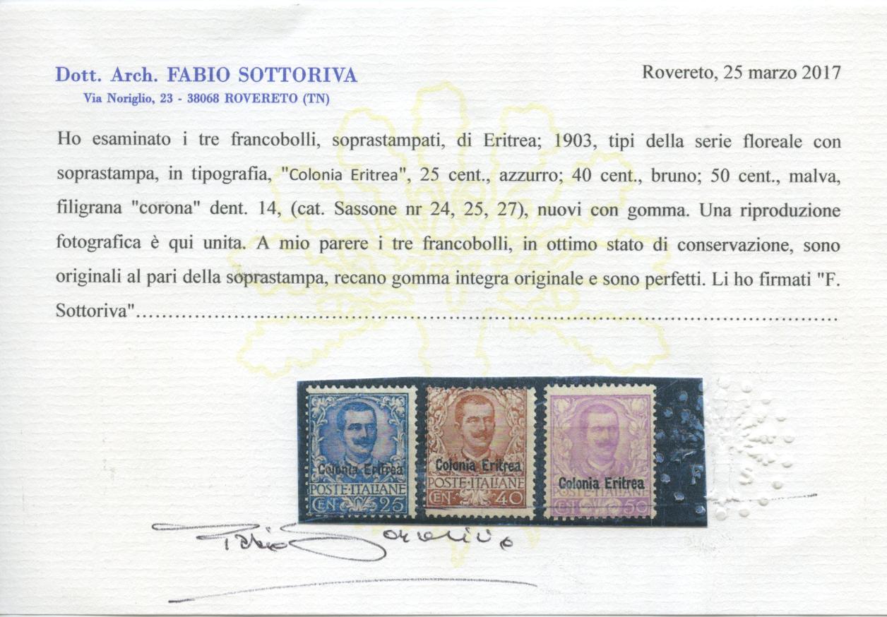 Scansione lotto: COLONIE ERITREA 1903 FLOREALE 11V. 6 **  CERT.