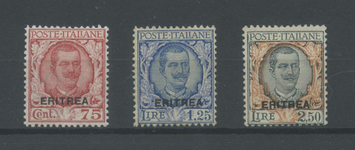 Scansione lotto: COLONIE ERITREA 1926 SOVR. 3V. 2 ** CENTRATO