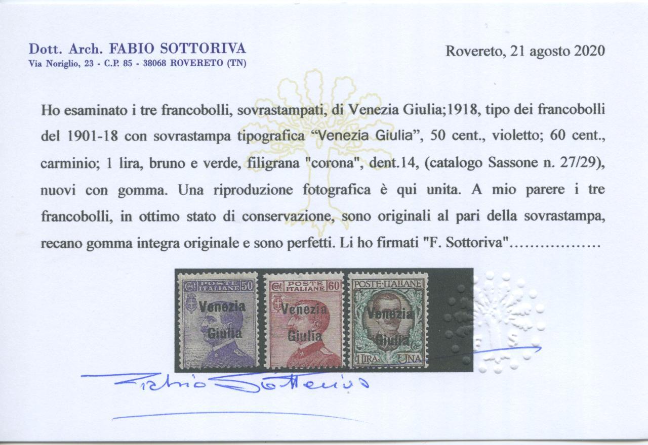 Scansione lotto: OCCUPAZIONI VENEZIA GIULIA 1918/9 N.19/29 2 **  CERT.