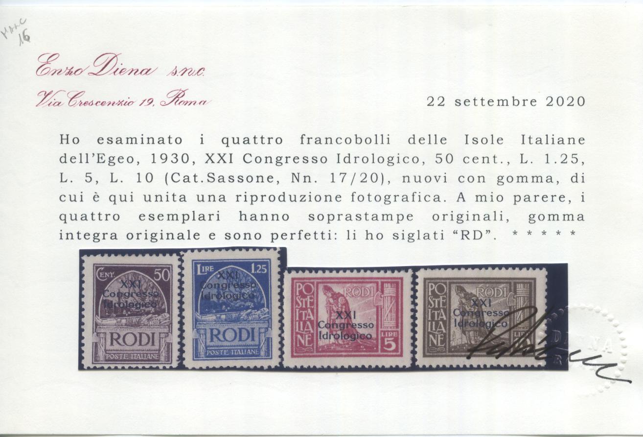 Scansione lotto: COLONIE EGEO 1930 IDROLOGICO 9V. **  CERT.