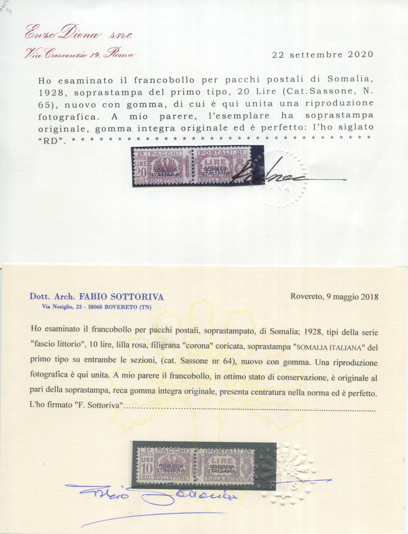 Scansione lotto: COLONIE SOMALIA 1928/41 PACCHI 9V. 2 **  CERT.