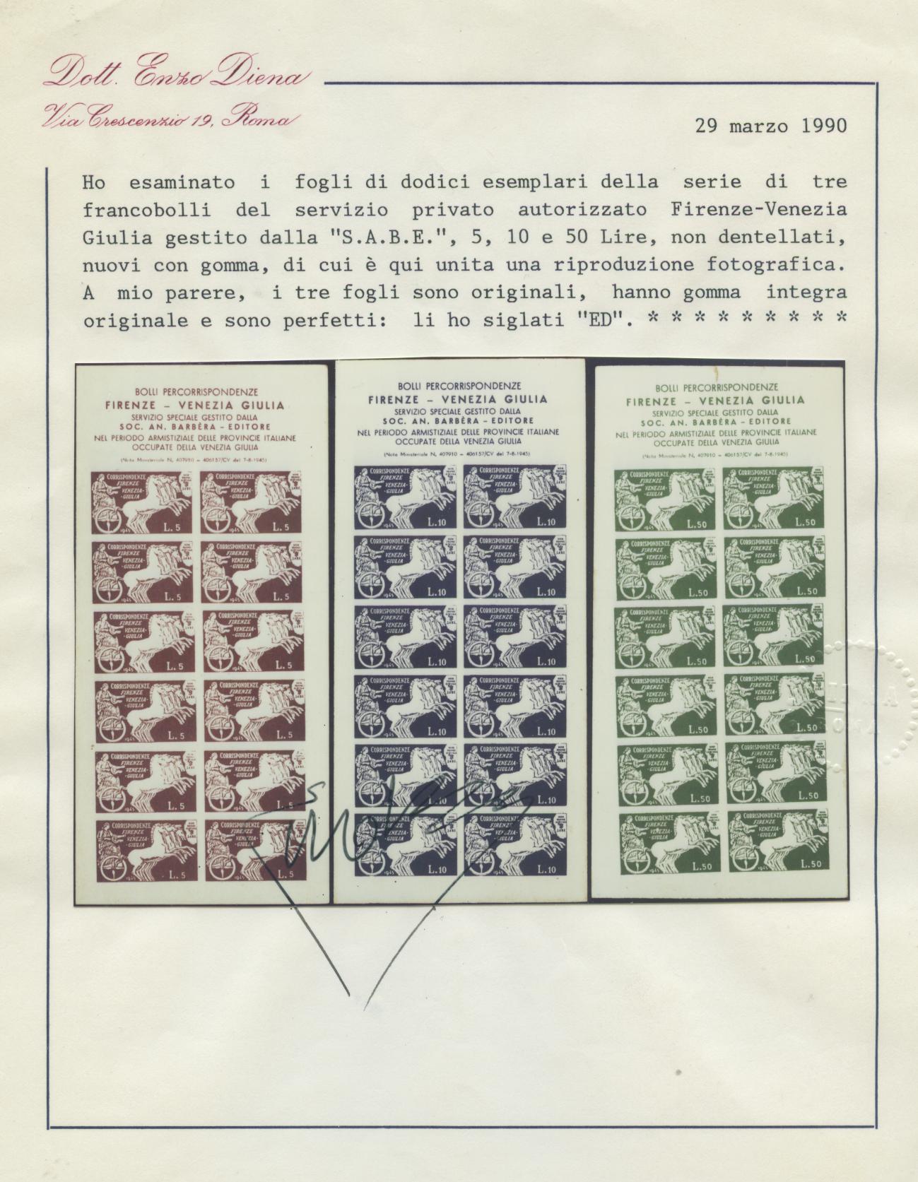 Scansione lotto: RSI E LUOGOTENENZA 1945 S.A.B.E. 3BF ** LUSSO CERT.