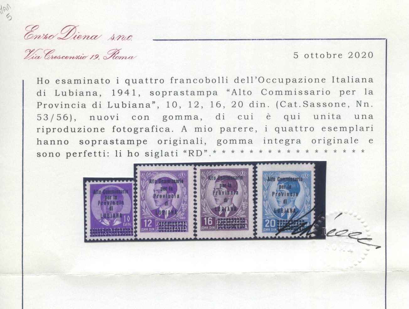 Scansione lotto: OCCUPAZIONI LUBIANA 1941 N.42/56 **  CERT.